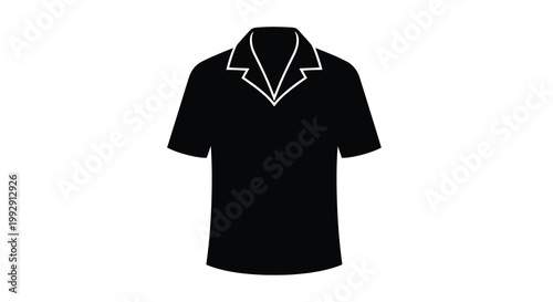 Simple black silhouette of a short sleeved collared shirt or guayabera
