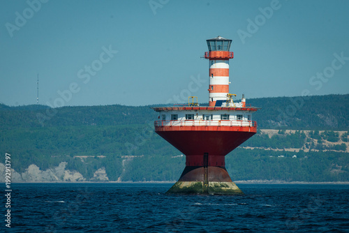 the Prince Shoal Lighthouse (Haut-fond Prince Light) located in the St. Lawrence River near Tadoussac, Quebec. 