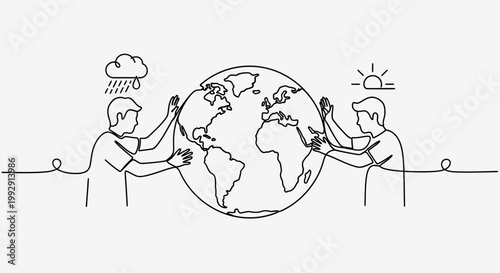People holding Earth, climate change, weather contrast, sun and rain, global warming concept