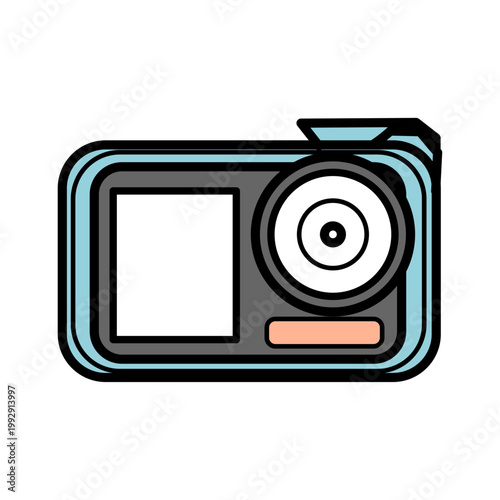 防水ケースに入ったアクションカメラのイラスト｜水中撮影やウィンタースポーツに最適な録画機材