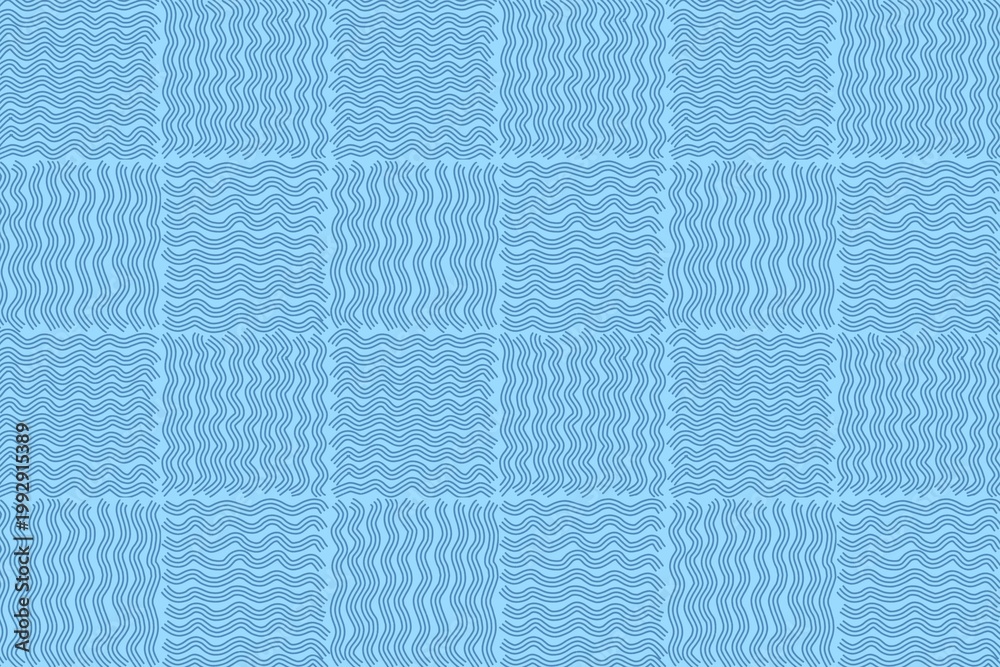 Fototapeta premium Blue seamless pattern geometric texture background lines, wave, square, squiggle, checkered ornament for decoration, textile, fabric, print, wrapping, paper, card, scrapbook, cover, etc