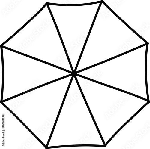 Umbrella top view line art vector illustration, minimal black outline segmented canopy design isolated on white background for weather concept