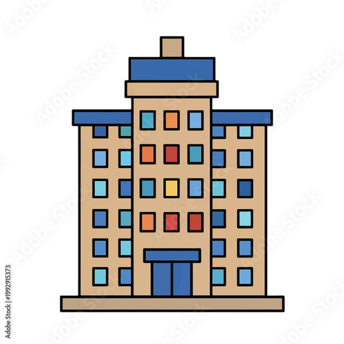Apartment Building Flat Icon with Colorful Windows
