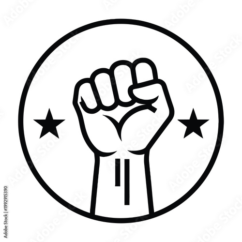 Fist raised in protest with stars symbolizing unity and strength