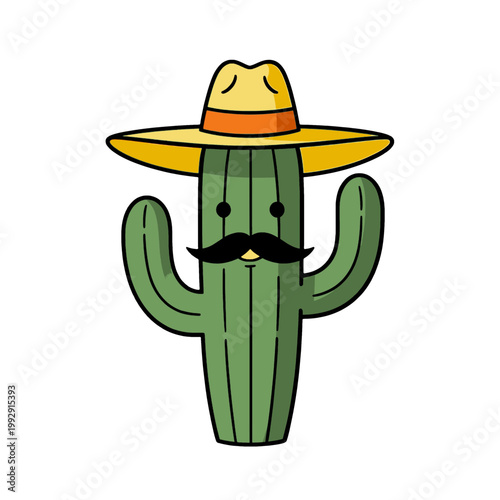 Cactus Wearing Sombrero and Mustache Flat Icon
