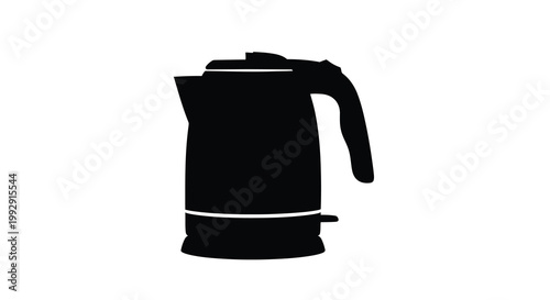 A minimalist silhouette depicts a black electric kettle showcasing its classic shape and functional design high quality professional