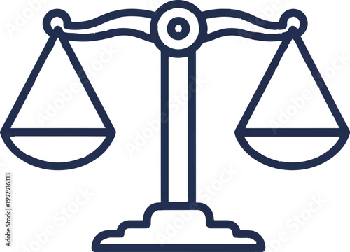 Balance scale icon, law and justice symbol, equilibrium sign, dark blue vector