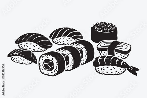 Sushi and Sashimi Japanese Food Vector Icon Set Illustration