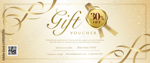 Elegant Gold Gift Voucher Template with Ribbon & Wax Seal
