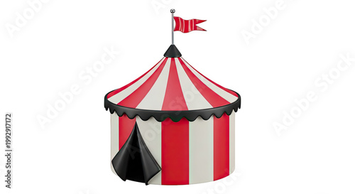 Red and White Striped Circus Tent with Flag