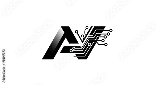 Abstract letter A logo with electronic circuit board lines