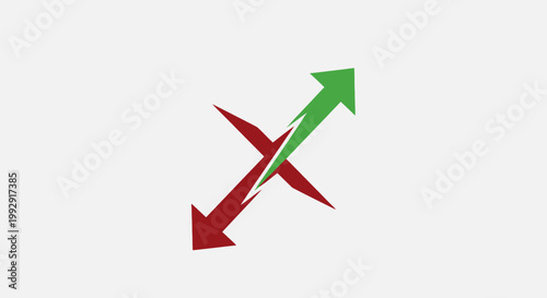 Abstract red and green crossed arrows representing growth and decline
