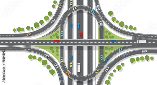 Aerial View of Complex Highway Interchange with Traffic Flow