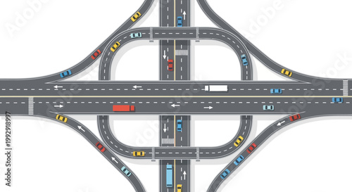 Aerial View of Complex Highway Interchange with Traffic Flow