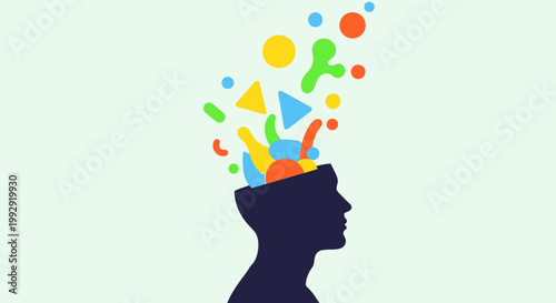 Human mind generating a vibrant burst of creative ideas, innovative concepts, and imaginative inspiration, symbolizing discovery