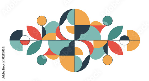 Vibrant geometric abstract illustration featuring a symmetrical decorative pattern in a modern color palette. Perfect for contemporary design projects and artistic backgrounds