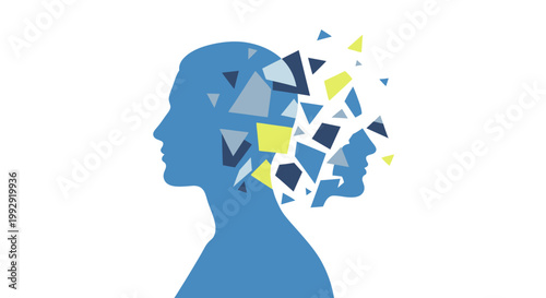 Abstract representation of the human mind undergoing fragmentation, symbolizing mental health challenges, psychological breakdown, and intricate thought processes