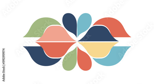 Abstract colorful symmetrical floral pattern with petal shapes in a harmonious and visually appealing design symbolizing growth and connection