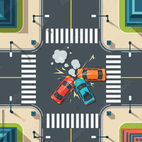 Car Crash Intersection: Three Cars Collide in Traffic Accident