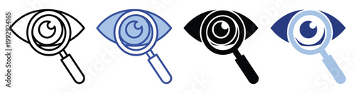 Magnifying eye icon representing visual search and careful analysis for web interfaces and graphic applications.