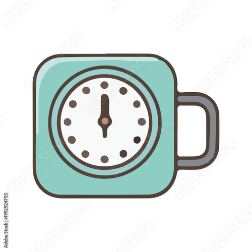 Teal Coffee Mug with Clock Face Illustration