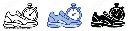 Athletic running shoe and stopwatch graphic symbolizing speed, fitness training, and time measurement for sports apps and health campaigns