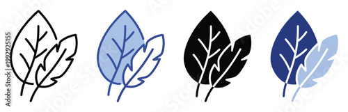 Minimalist stylized leaves vector icon set providing versatile graphic elements for botanical themes in environmental applications and digital media.
