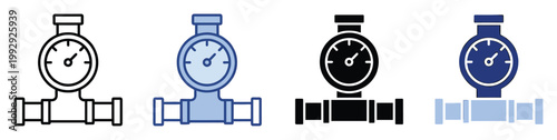 Essential water meter and pressure gauge icon for plumbing, utility, and flow control system applications