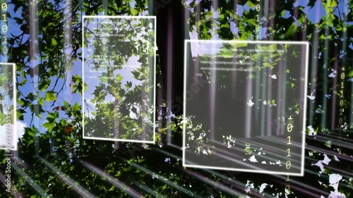 Sun starting panels appearing shifting showing code binary stream falling receding restoring canopy