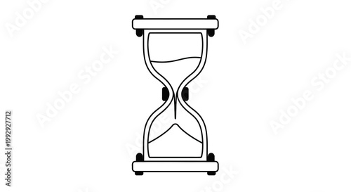 A simple black and white line drawing depicts a classic hourglass shape symbolizing the passage of time