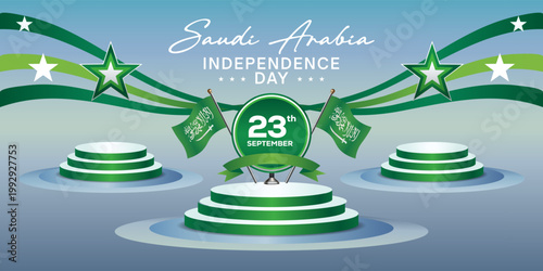 Saudi Arabia Independence Day, podium banner templates and congratulations needs.