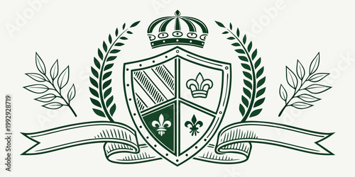 Vintage heraldic coat of arms with shield and crown, vector