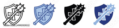 Shield and mace weapon icon symbolizing protection and strength for gaming and defense applications