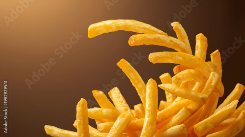 A pile of crispy golden french fries on a dark background