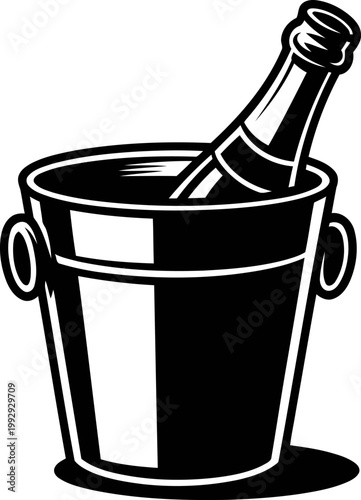 Bottle in ice bucket chilled beverage container in metal cooler with handles