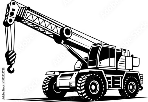 Mobile crane with telescopic boom and hook, construction lifting equipment illustration
