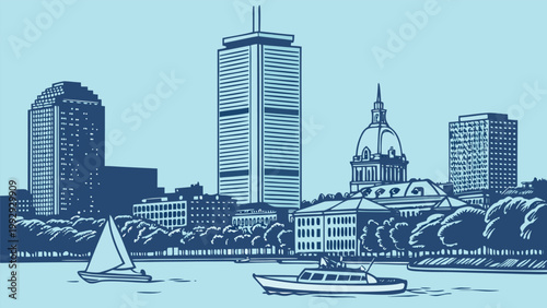 Boston Massachusetts city skyline silhouette vector for minimalist travel wall art poster