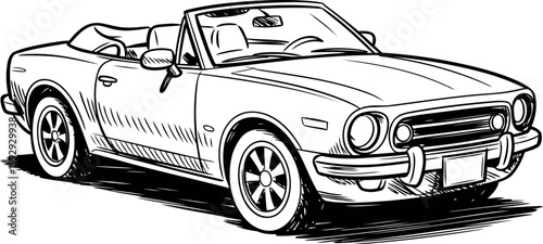 Classic convertible car illustration with vintage style, open top vehicle, retro automobile design