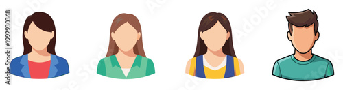 Modern diverse flat design human character busts suitable for web profiles, user interfaces, and digital application needs