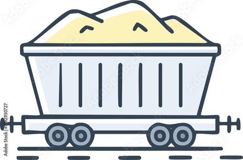 Minimal line icon of cargo wagon or freight cart, logistics transport