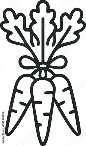 Minimal line icon of carrots bunch, tied together, outline style