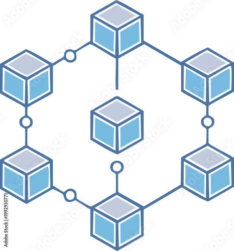 Minimal line icon of connected nodes-cubes network, industrial system