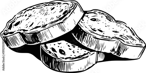 Sliced bread loaf with visible crust and texture, three pieces stacked, hand drawn illustration