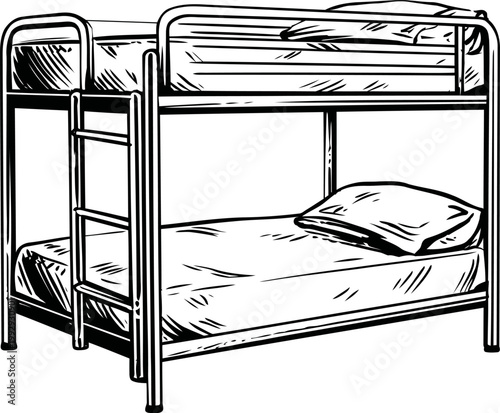 Metal bunk bed with ladder, mattress and pillow sturdy two level sleeping furniture for kids or adults