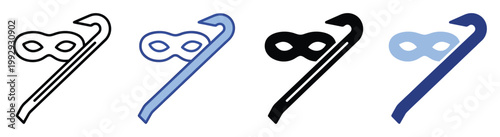 Crowbar and bandit mask icon representing crime, burglary, and security for various applications