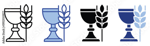 Religious chalice and wheat icon set for sacred ceremonies worship events and spiritual symbolism applications