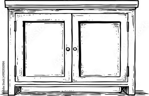 Wooden cabinet with double doors, classic furniture design in vintage for storage and decor