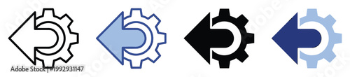 Icon of a gear and a left arrow, symbolizing back settings or undo functionality for software and user interfaces.