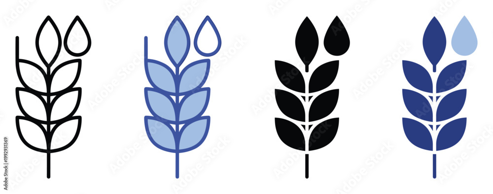 Fototapeta premium Symbolic grain stalk with water drop representing natural cultivation and organic agriculture for brand logos