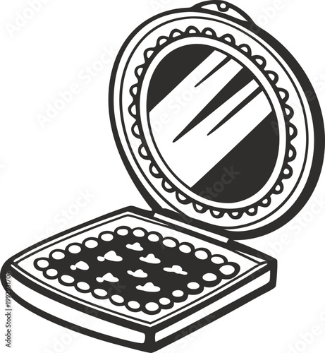 Compact makeup case with mirror, small powder and blush container for personal beauty and cosmetic use